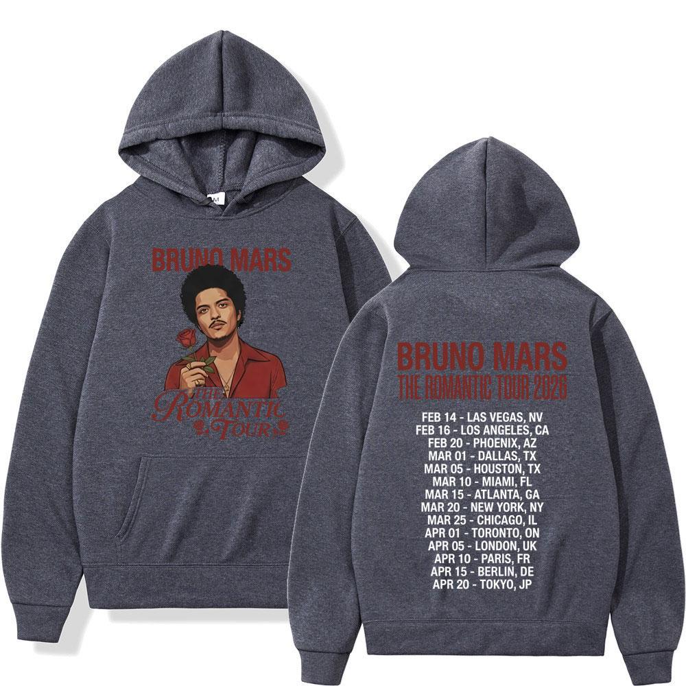 Rapper Bruno Mars The Romantic Tour Print Hoodie Men Women Fashion Vintage Hoodies Loose Gothic Punk