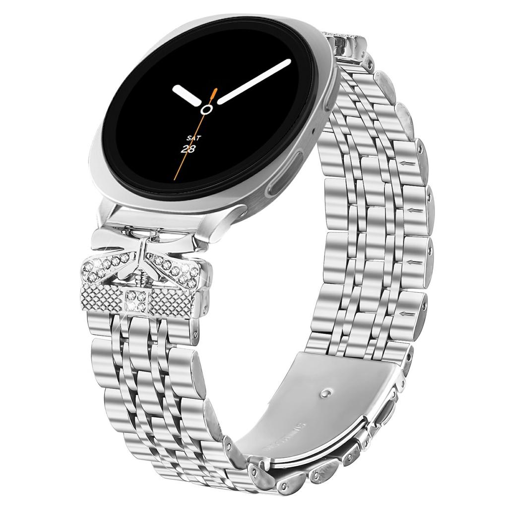 Metal Watch Band for Samsung Galaxy Watch8 44mm/40mm/8 Classic 46mm Rhinestone Butterfly Decor Stainless Steel Silver Wrist Band