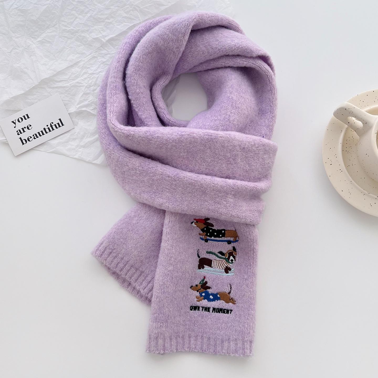 Eenvoudig Geborduurd Dashond Hond Gebreide Warme Sjaal Winter Vrouw Hoge Kwaliteit Wikkel Pashmina Stola Bufandas Hijab Nekwarmer