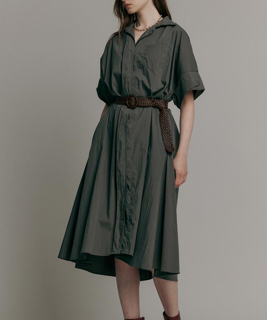 MAXZA Loose Fit A-Line Shirt Long Dress (Includes 2 Types Of Belts) (Khaki)