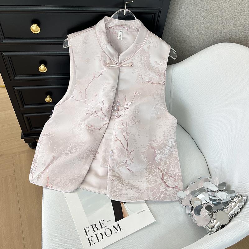 

Весенняя одежда 2025 года, розовый жилет со стойкой, новый ретро-жаккард, роскошный улучшенный зад XXXL [Recommended 138-75kg]