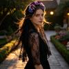 Lace Headband Gothic Style Hair Hoop, Hollow See-Through with Simulated Flowers And Black Veil Veil, Halloween Day of The Dead Party Accessories
