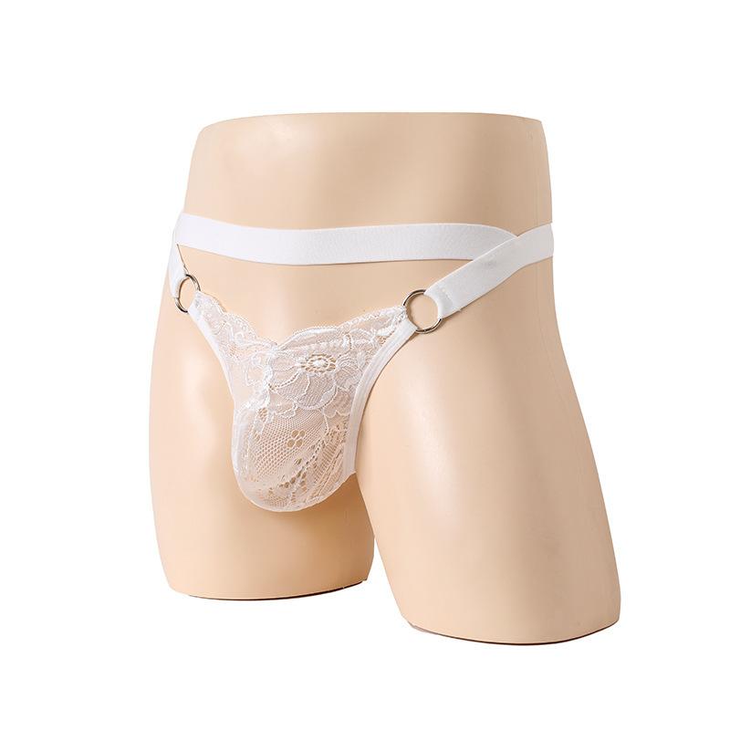 Sissy Pouch G-String Men'S Lingerie Lace See Through Jockstrap Thong Gay Hollow Back Underwear Low Waist Crossdressing Panties