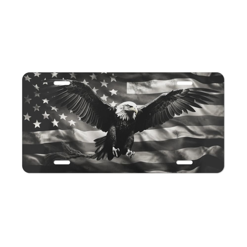 

Vintage Tin Sign Bald Eagle American Flag Black White Retro Metal Plaque Wall Decor 30x15 cm