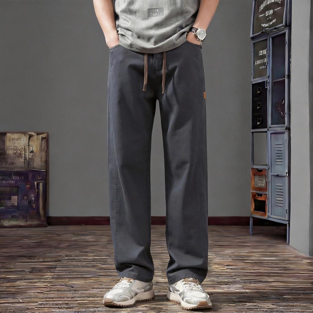 Lyocell breathable men's casual pants summer new loose straight thin pants splicing tooling trousers