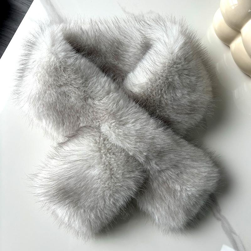 Imitation Fuchs Pelz Schal Winter Einfache Mode Vielseitiger Kreuzschal Pelzkragen Doppelseitig Verdickter Warmer Plüschschal