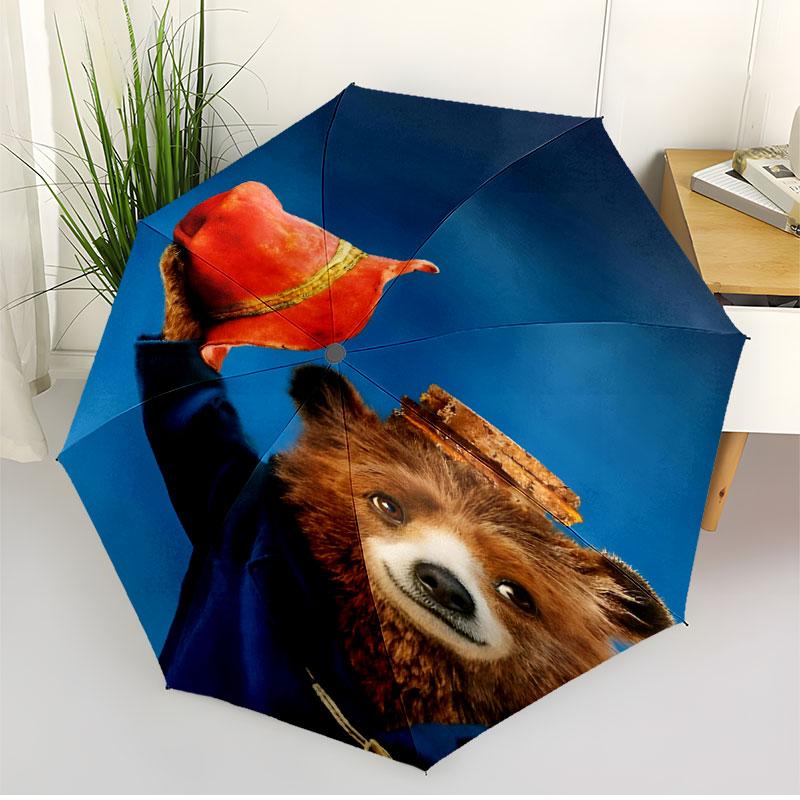 Paddington Bear Print Automatic Open Close Umbrella, Portable Foldable Umbrella, for Outdoor Commute Camping Trip, Ideal Birthday Gift