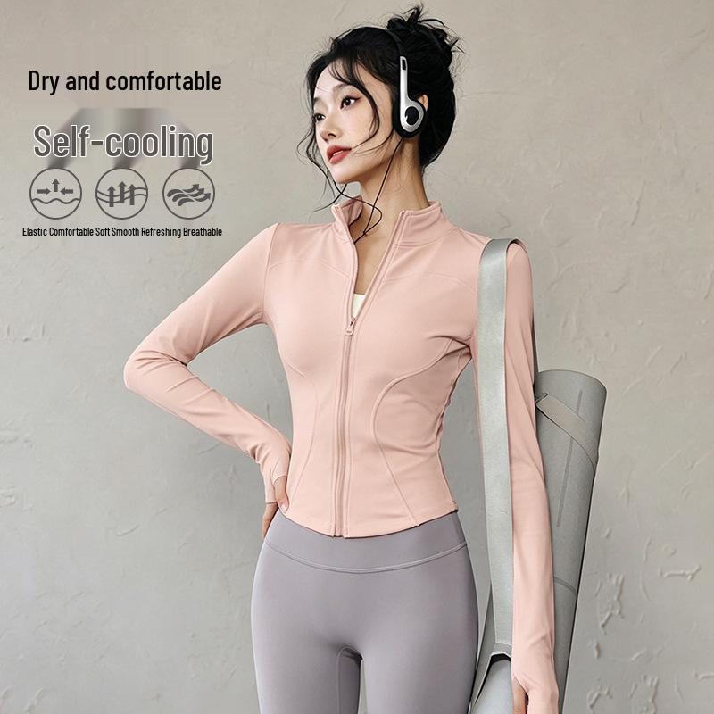 Women's Slim Fit Zipper Yoga Jacket with Sun Protection - Long Sleeve, Quick Dry Sportswear for Running & Fitness