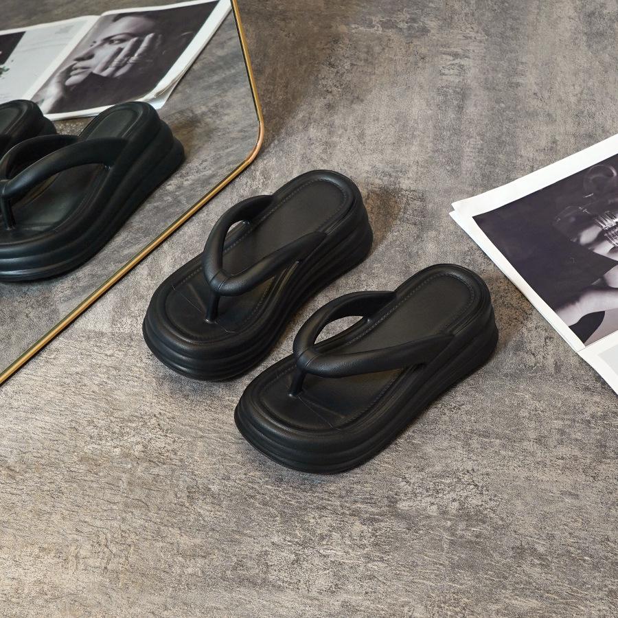 Women s Summer 2024 Thick-Soled Wedge Heel Flip-Flops - Fairy Style Height-Boosting Sandals 40/41 чёрный