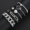 5pcs Vintage Exaggerated Minimalist Heart Bracelet Set Boho Chunky Silver Color Thick Chain Bead Bracelets For Women Jewelry New