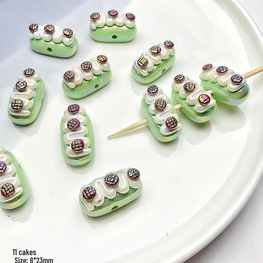 Ručně malované akrylové korálky ze zelené série pro výrobu DIY šperků