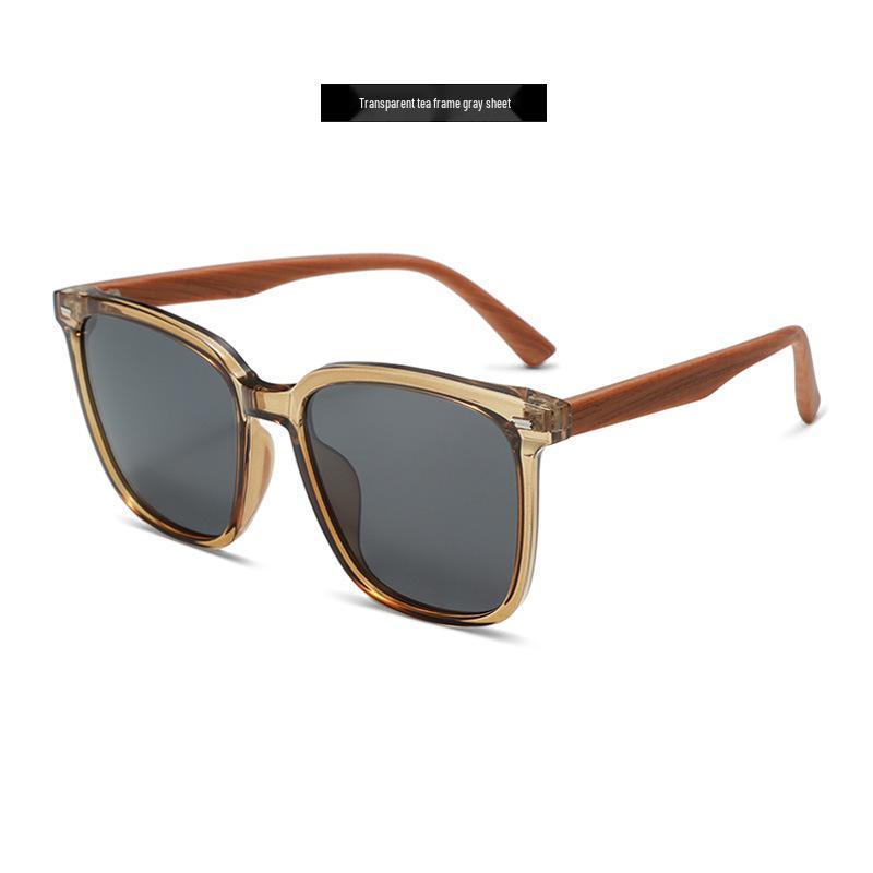 Women's Polarized Anti-UV Sunglasses with Fashionable TR Frame and Wood Grain Arms, Anti-Glare Driving Glasses