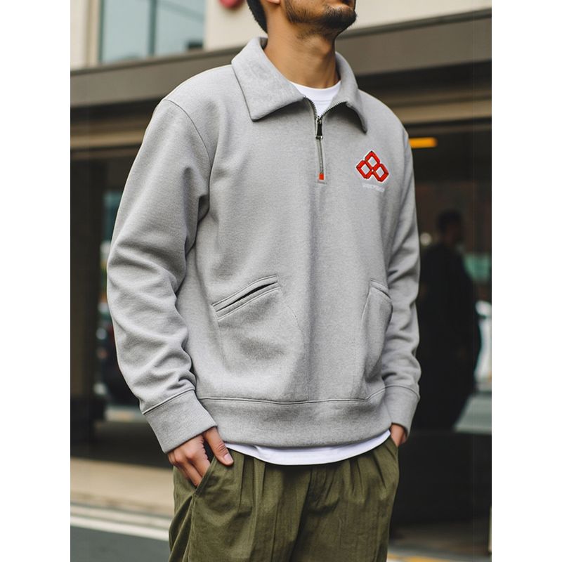 520g Heavyweight Embroidered American Retro Half-Zip Lapel Sweatshirt for Men, Autumn and Winter Base Layer, Export Men's Casual Jacket