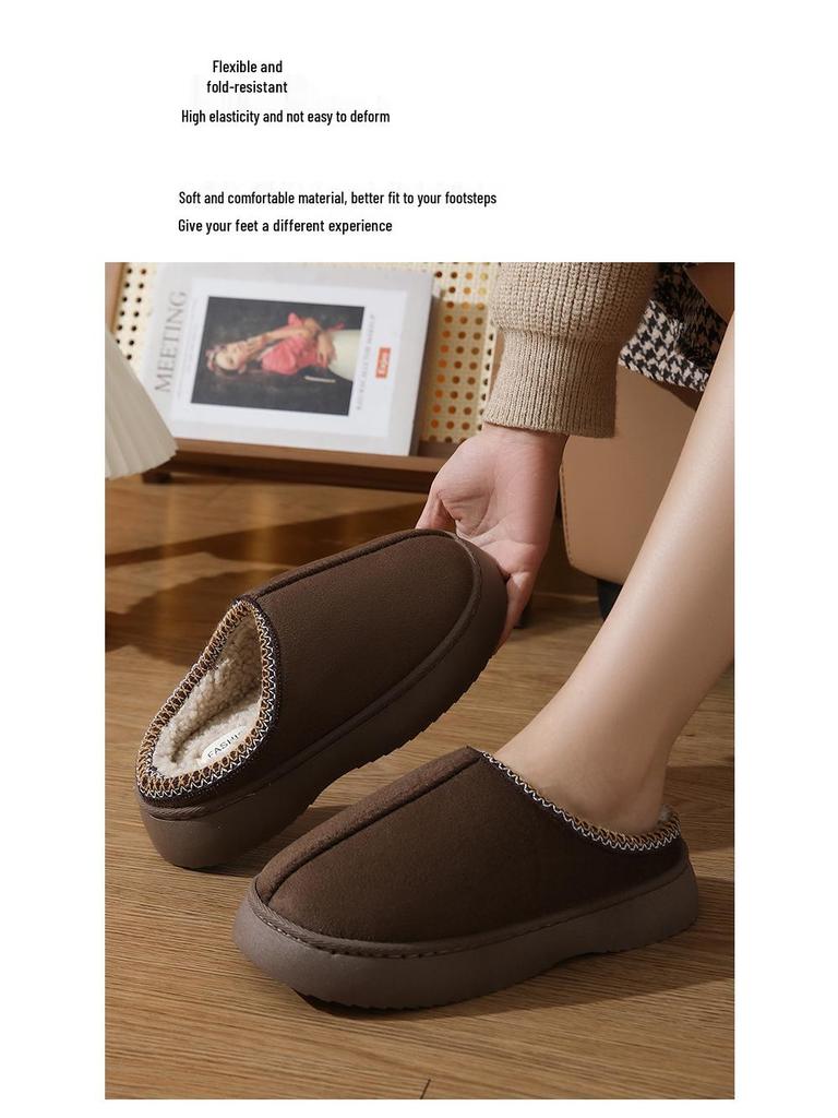 2024 Women's Solid Color Imitation Suede Velvet Home Slippers - Thick, Non-Slip, Lightweight & Warm