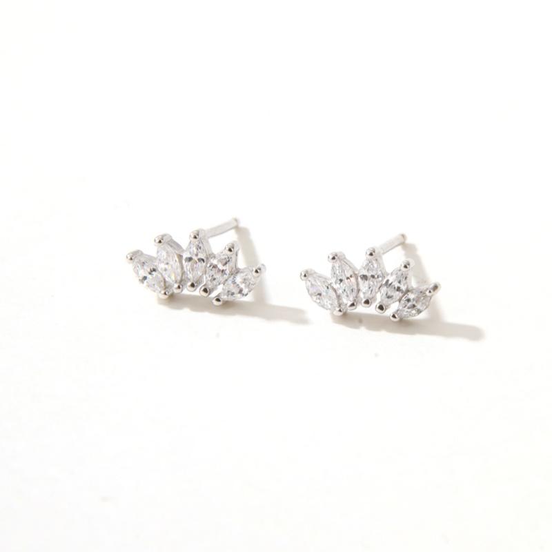 925 Sterling Silver Geometric Zircon Crown Earrings for Women Korean Fashion Jewelry Accessories серебряный