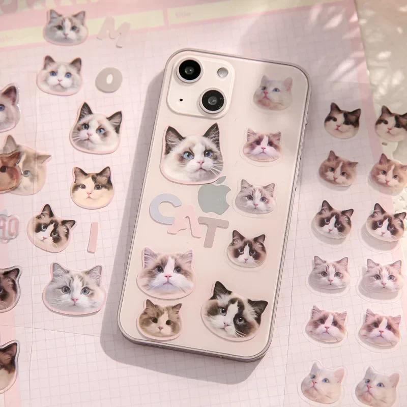 Cute Cat Head Flat Sticker Cartoon Animal Guka DIY Handbook Decoration Kawaii Stickers Stationery
