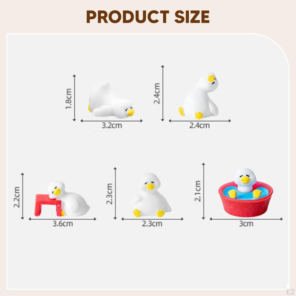 5 Pieces 3D Craft Figurine Computer Decors Collectible Sculpture Small Duck Statues for Desk Car