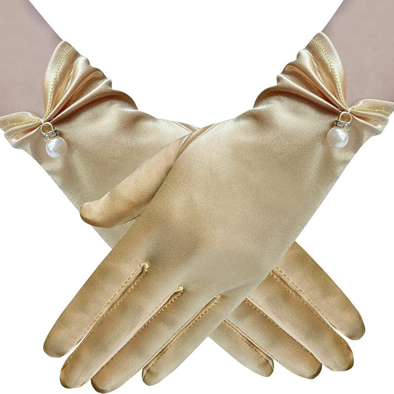 

Женские атласные короткие перчатки с жемчужной подвеской, многоцветные, для этикета, для званого ужина, оперы, свадьбы, сценического выступления