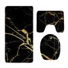 Bathroom Tools Marble Patterned Toilet Cover 3 Piece Set Non Slip Bathroom Rugs Set Bath Rug Mat And Toilet Lid Cover