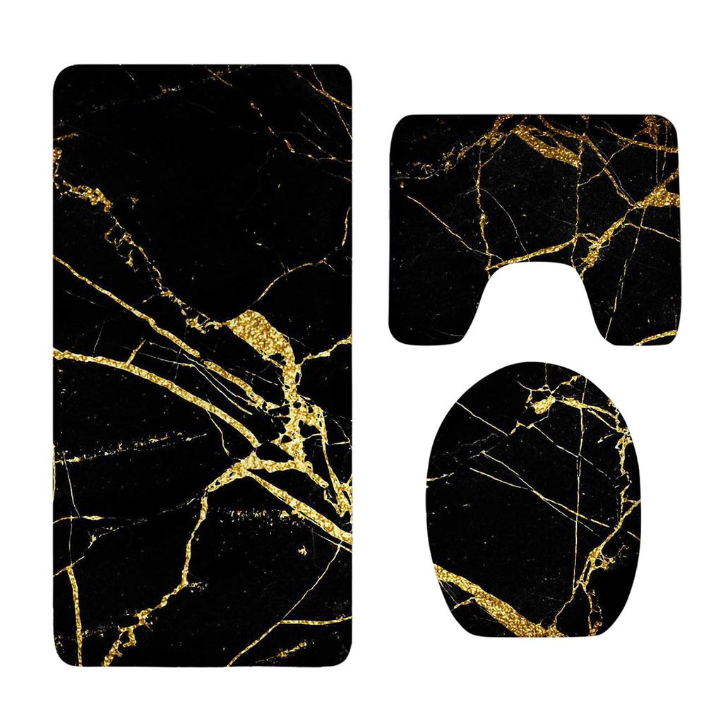 Bathroom Tools Marble Patterned Toilet Cover 3 Piece Set Non Slip Bathroom Rugs Set Bath Rug Mat And Toilet Lid Cover