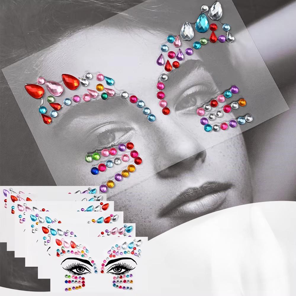 Eco-Friendly Fashion 3D Mermaid Face Gem Crystal Rhinestone Temporary Tattoo Stickers Shiny Glitter for Festival Prom Party