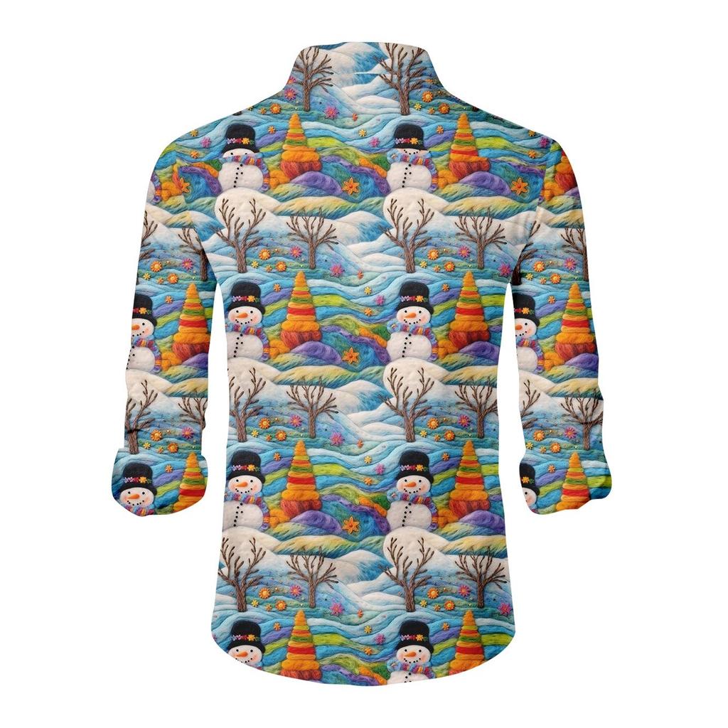 Men's Christmas Shirt Christmas Print Long Sleeve Button Shirt