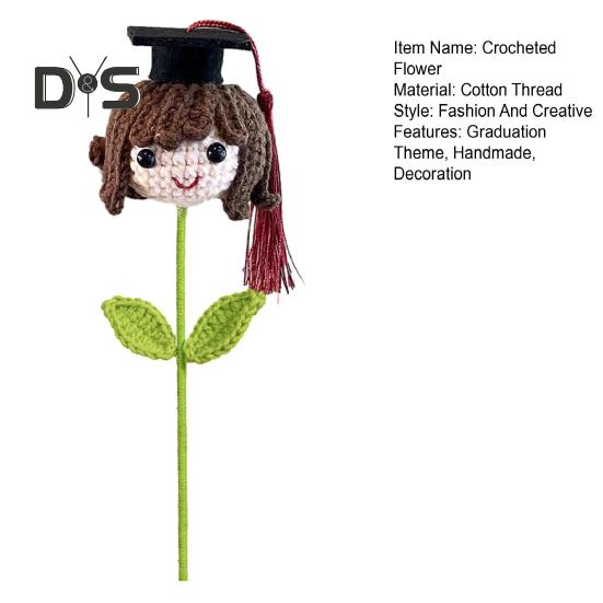 Graduates Crochet Flower Bouquet Graduation Hat Cartoon Boy Girl Dog Handmade Knitting Flower Branch Grad Parties Home Decoration