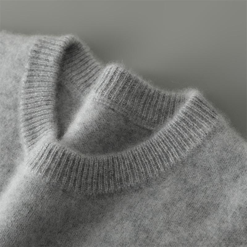 Herren-Pullover aus reiner Wolle, dick, mit Rundhalsausschnitt für Herbst/Winter - Lässig, Warme Strick-Basisschicht