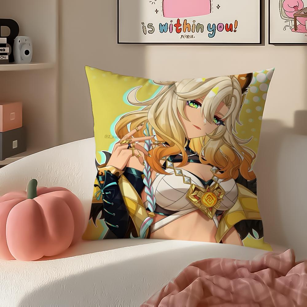 Game Genshin Xilonen Cushion Cover Pillowcase Short Plush Invisible zipper Room Sofa Cushion Cover