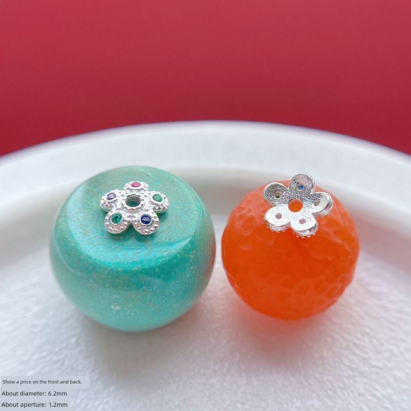 

S925 Ancient Style Silver Plated Accessories Rhinestone-Encrusted Receptacle Bead Cushion Spacer Beads Spacer Gasket DIY Bracelet Ornament Accessories