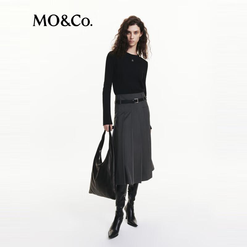 MO&Co. Essential Crew Neck Long-Sleeve Cotton-Blend T-Shirt