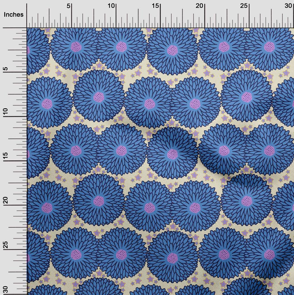 oneOone Cotton Flex Royal Blue Fabric Floral  Sewing Material Print Fabric By The Yard 40 Inch