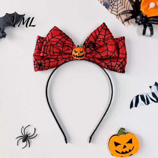 Eye Catching Festival Hair Accessories Halloween Headband with Spider Web Bow And Eyeball/Pumpkin/Ghost Decor for Lightweight Adults Kids Cosplay