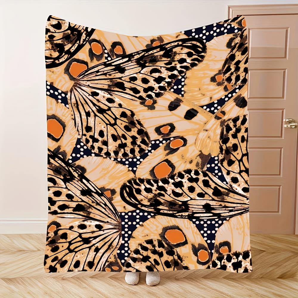 Extra Large Flannel Blanket - Soft Cozy Bedspread/Throw with Vibrant Orange Blue Geometric Quilted Texture, Heavyweight