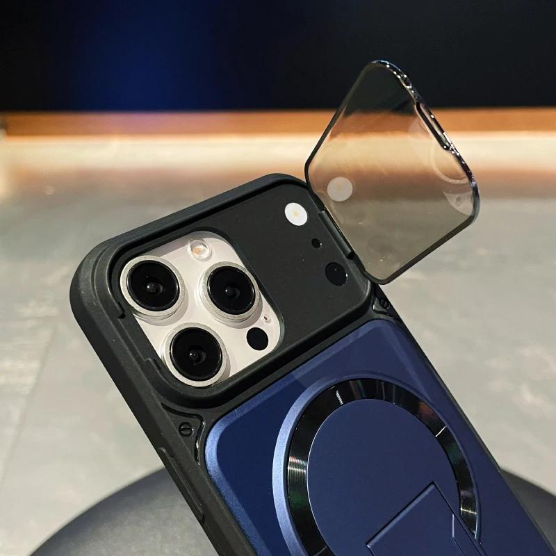 For Magnetic Case For For Iphone 17 16 1 14 13 12 Pro Max Fold Bracket Transparent Lens Protection Armor Shockproof Cover