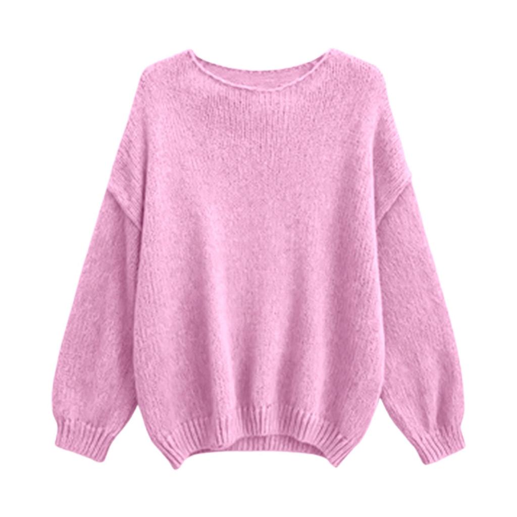 Women's Fashion Casual Round Neck Long Sleeve Knitted Cashmere Sweater Pullover Top