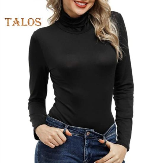 Women Bottoming Tops High Collar Long Sleeve Slim Fit Pullover Tops Solid Color Basic Turtleneck Blouse Daily Wear