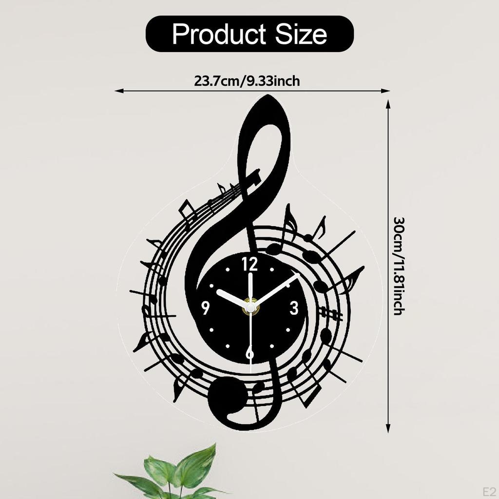 Music Note Wall Clock Decor Stylish Unique Ornament Decorative for Kitchen Farmhouse Living