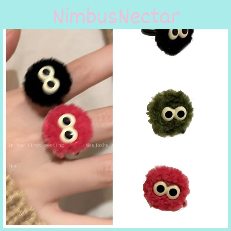 Cute Fluffy Ball Ring For Women Unique Cartoon Design Handmade Geometric Shape Fashionable And Personalized Finger Ring