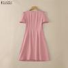 ZANZEA Abito casual da donna a maniche corte con scollo a V tinta unita