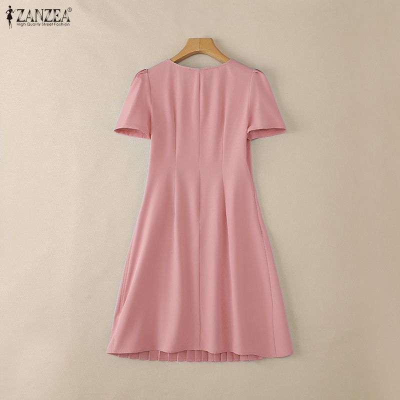 ZANZEA Abito casual da donna a maniche corte con scollo a V tinta unita