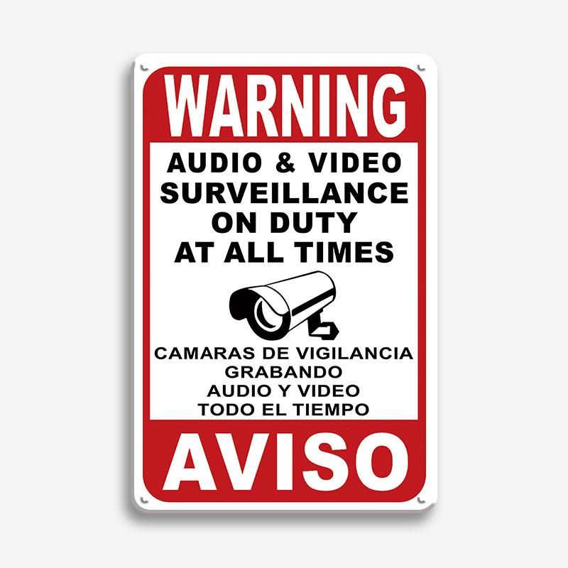 Vintage Tin Sign Retro Warning Metal Sign Video Surveillance Signs No Trespassing Sign Poster For Garage Home Man Cave Wall Deco