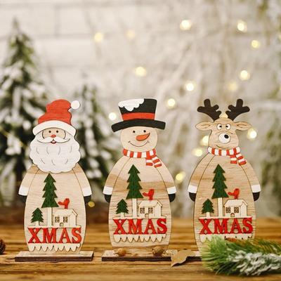 Christmas Decorations, Small Snowman Wooden Ornaments, Table Counters, Christmas Tree Scene Atmosphere Arrangement, Holiday Gifts