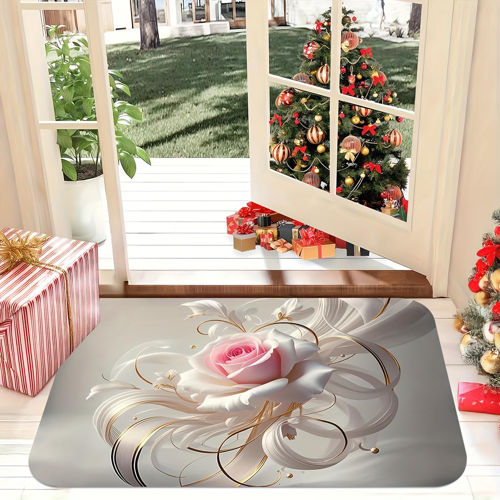 1Pcs Anti Fatigue Kitchen Rugs  Elegant Pink RoseWaterproof Non-Slip Thick Cushioned Kitchen Mat Heavy Duty Comfort Standing Mat for Kitchen