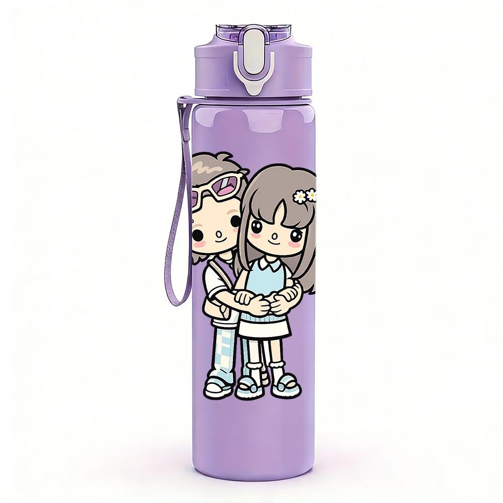 1PC Two Little Girls Best Friend Print 750ml Color Plastic Sports Water Bottle Leakproof Flip Straw Lid Suitable for Sports Office Home Use