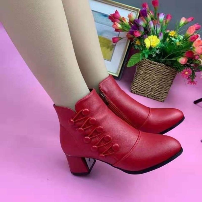 New Large-sized Women's Shoes, Mid-heel, Thick-heel, Pointed-toe Single Shoes
