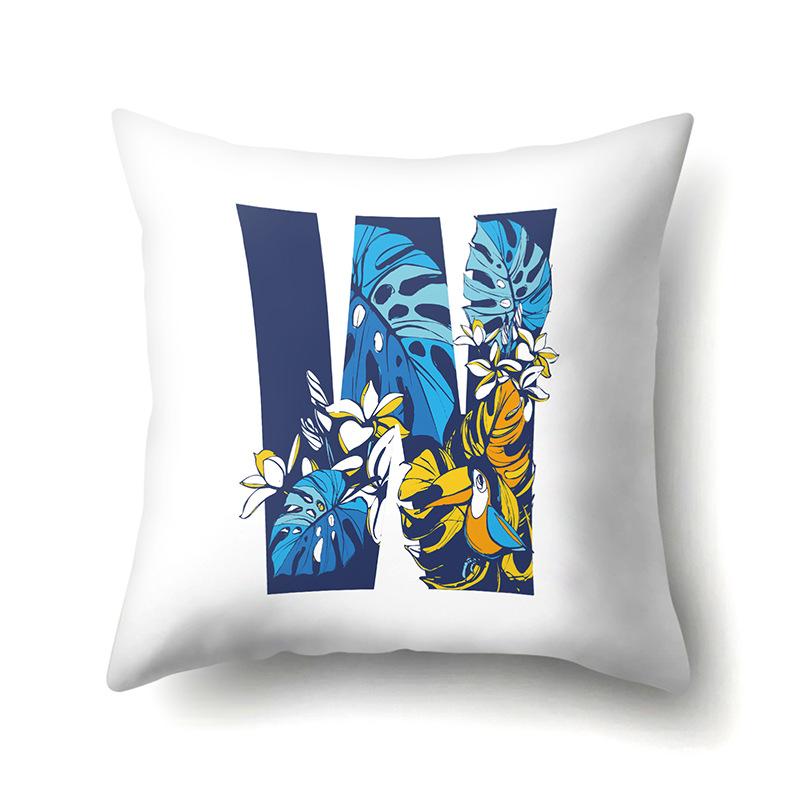 Polyester Pillowcase Tropical Plant Parrot Bird 26 English Letters Home Cushion Cover Bedside Cushion Cover