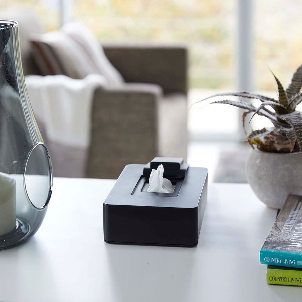 Yamazaki Wet Wipe Holder, Black, Approx. W17 X D11.5 X H5.6cm, Tower, Easy One-Hand Open Silicone Lid, 5703