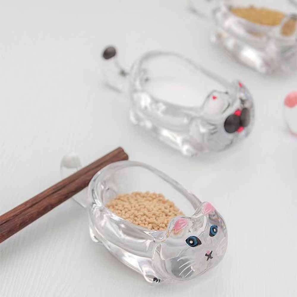 Creative Seasoning Dipping Dish Glass Decorative Glass Dipping Saucer Household Thickened Cat Shaped Seasoning Dish