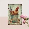 Metal Poster Wall Art, Vintage Farm Chicken Flowers, Kitchen Living Room Decor